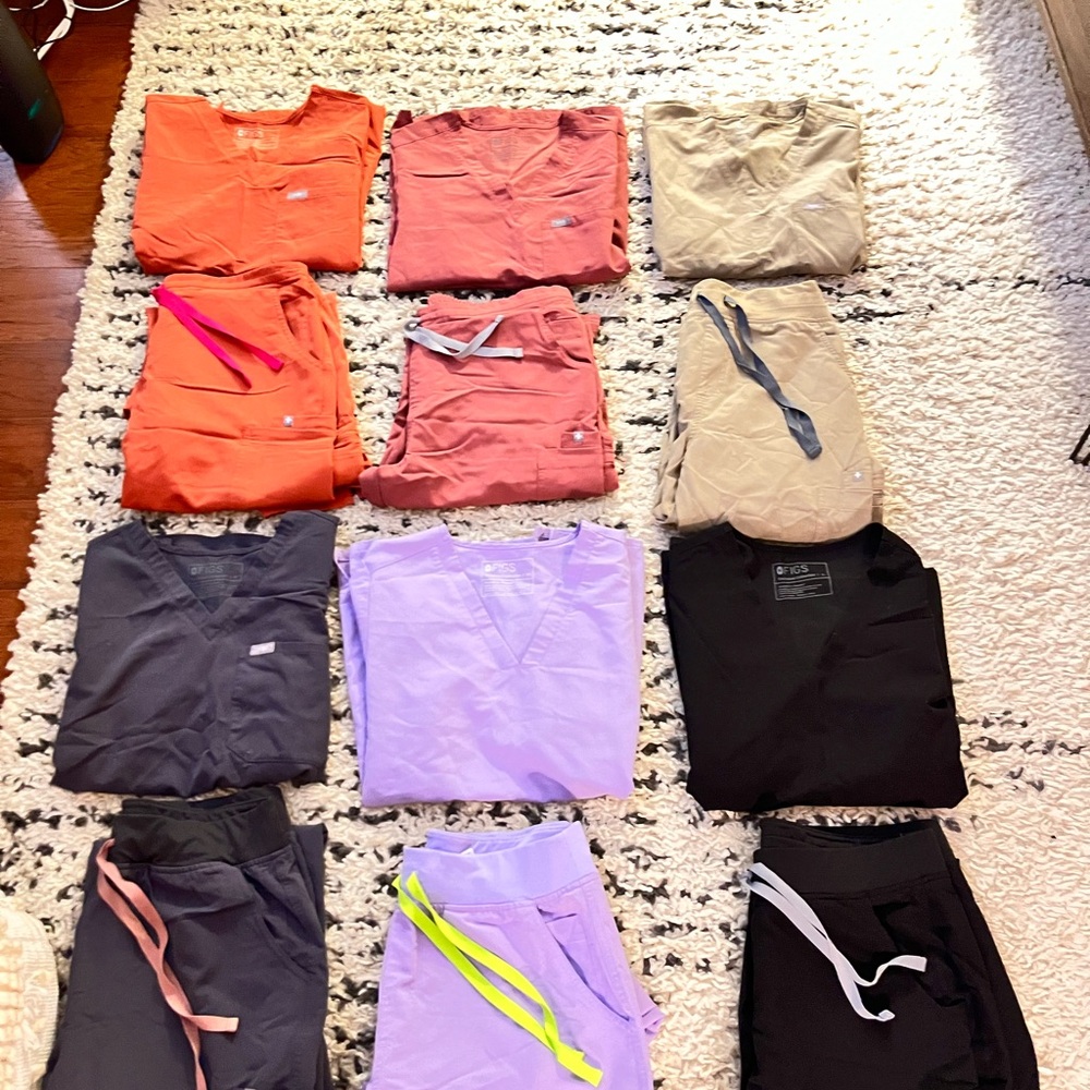 Colorful Scrub Tops and Pants Set for sale (no longer have purple or gray)